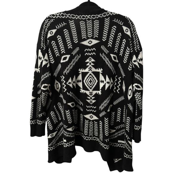 H&M Black White Jacquard Knit Open Front Longline Cardigan Women’s S Aztec - Picture 3 of 9